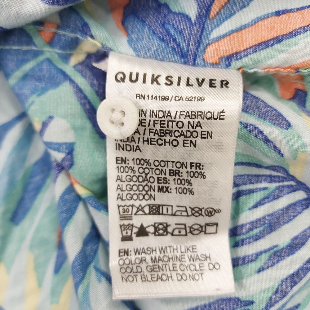 Quiksilver Hawaiian Shirt Mens Medium Blue Regular Fit Vacation Travel Beach - Picture 9 of 11